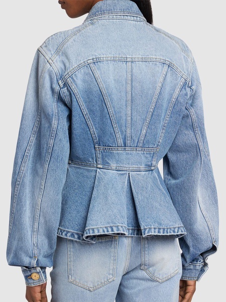 Puff-Sleeve Denim Peplum Jacket