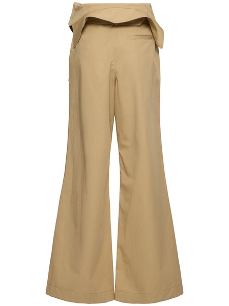 Twill fold-over flared trench pants