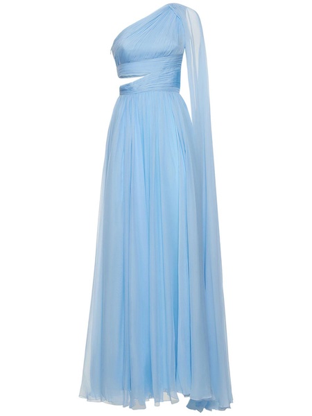 One shoulder draped chiffon long dress