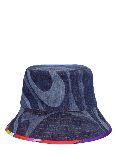 Lasered denim bucket hat