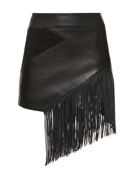 Fringed leather mini skirt