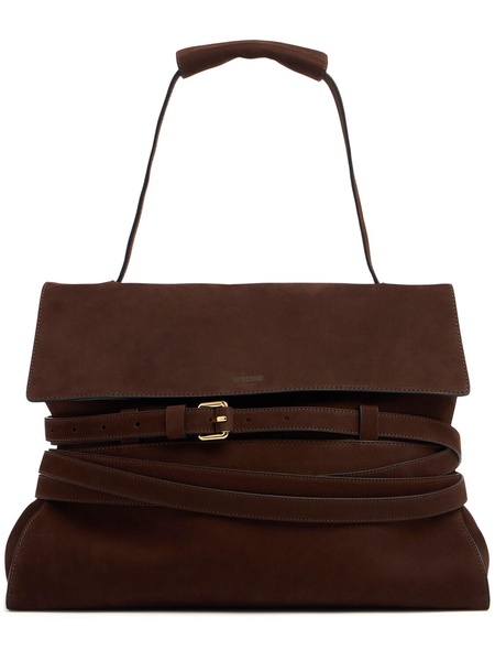 Tie Me belted nabuk leather tote bag