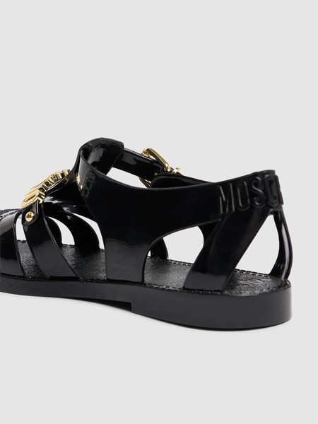 Black Jelly Lettering Logo Sandals