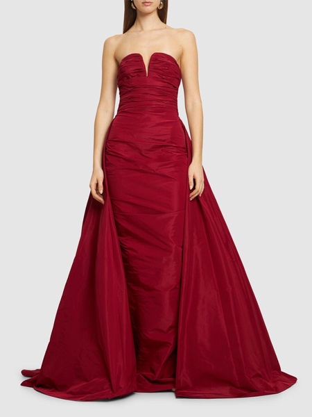 Strapless faille long dress w/overskirt