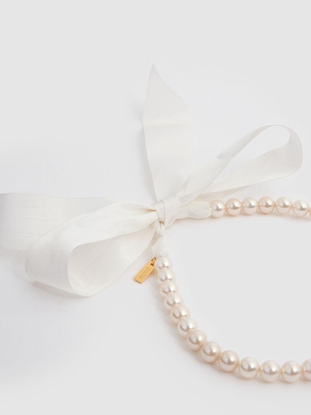 Faux pearl & bow collar necklace