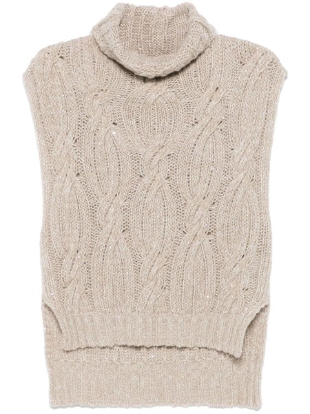 Antonelli Beige Knitted High-Neck Wool Vest in Beige