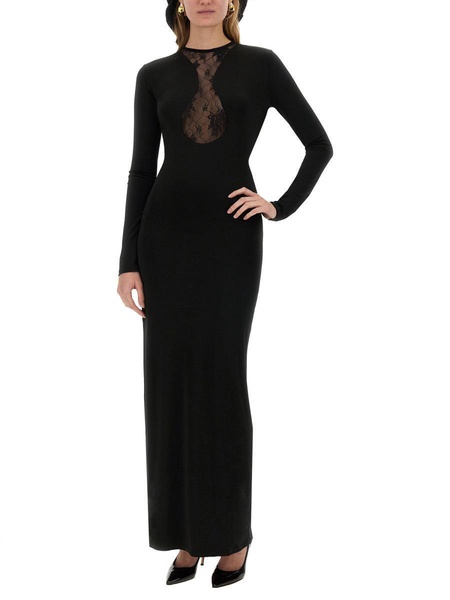 Nina Ricci Long Dress With Lace Insert in Black