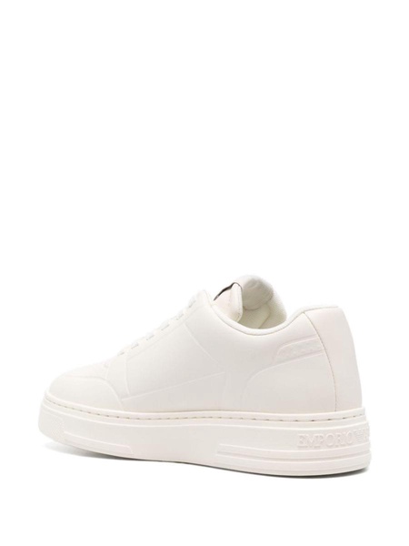 Ea7 Emporio Armani Logo Leather Sneakers in White