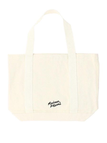 Maison Kitsuné Printed Cotton Tote Bag in Beige