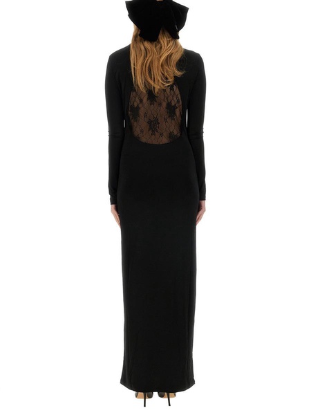 Nina Ricci Long Dress With Lace Insert in Black