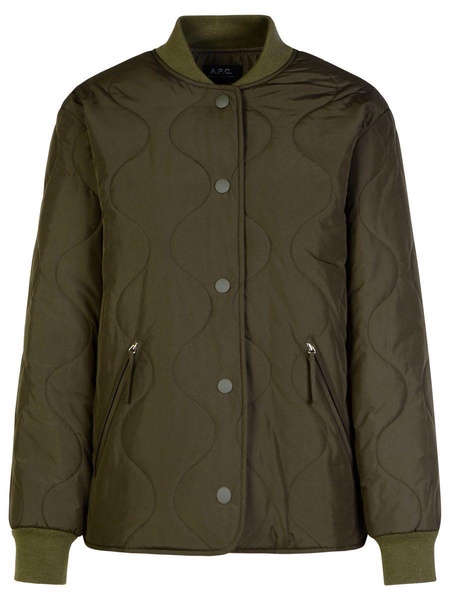 'Camila' Military Green Jacket With Snap Buttons In Quilted Fabric Woman