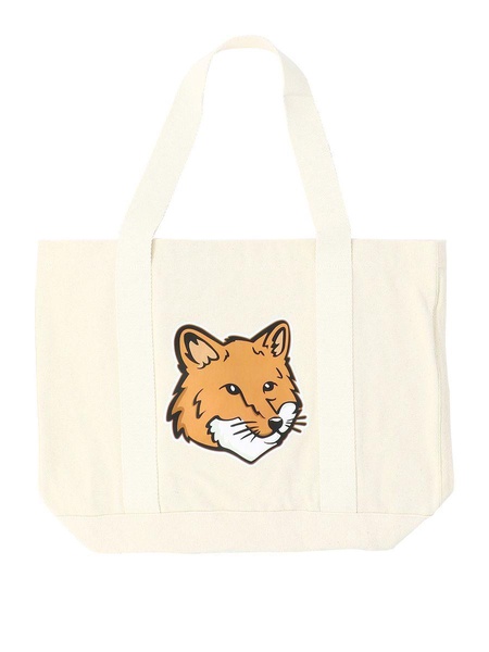 Maison Kitsuné Printed Cotton Tote Bag in Beige