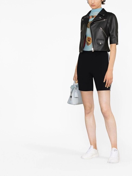 three-quarter sleeve leather jacket