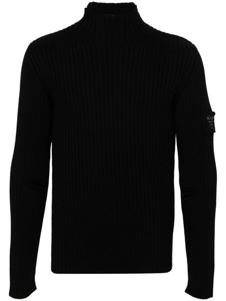 logo-patch ribbed knit wool sweater