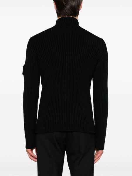 logo-patch ribbed knit wool sweater