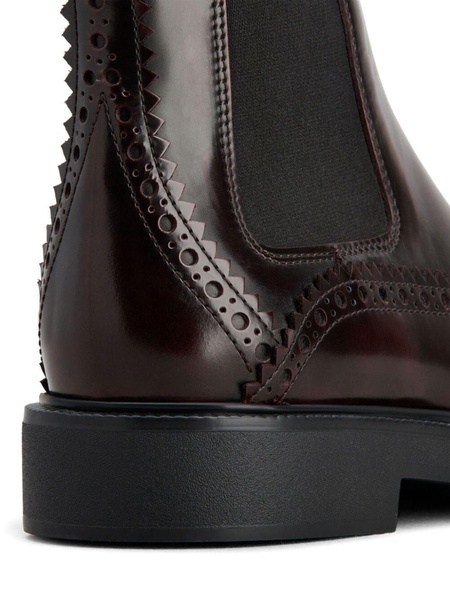 TOD'S Elegant Patent Leather Chelsea Boots with Brogue Detailing