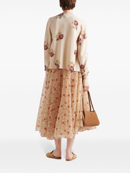 Prada Flower Printed Nylonette Midi Skirt