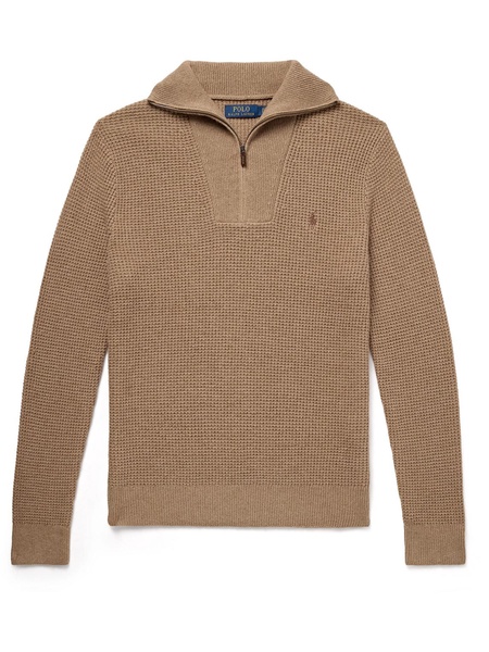 Logo-Embroidered Wool and Cotton-Blend Half-Zip Sweater