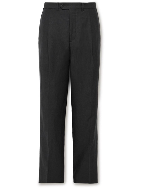 Straight-Leg Pleated Linen Trousers