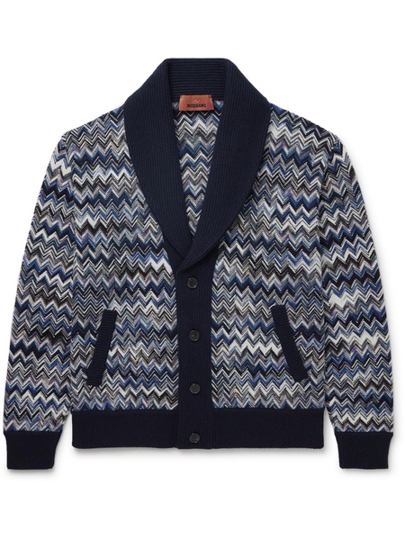 Shawl-Collar Space-Dyed Crochet-Knit Wool Cardigan