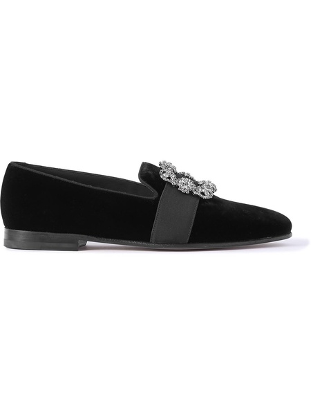 Carlton Crystal-Embellished Grosgrain-Trimmed Velvet Loafers