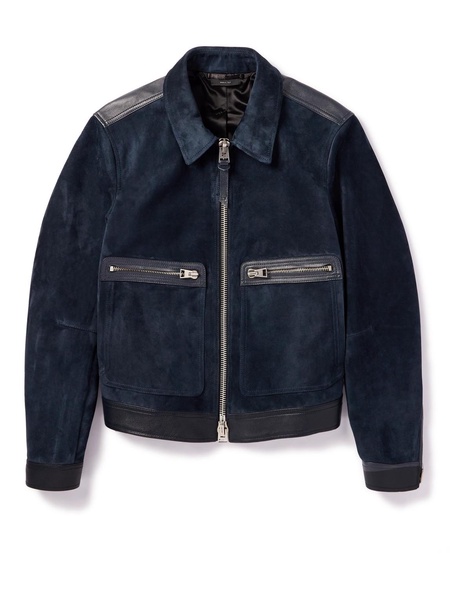 Slim-Fit Full-Grain Leather-Trimmed Suede Blouson Jacket