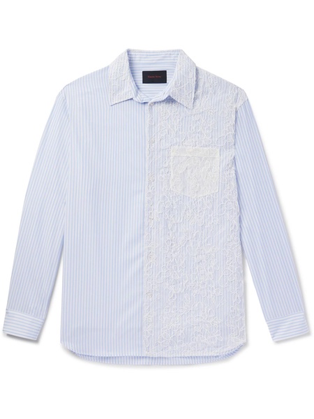 Lace-Panelled Striped Cotton-Poplin Shirt