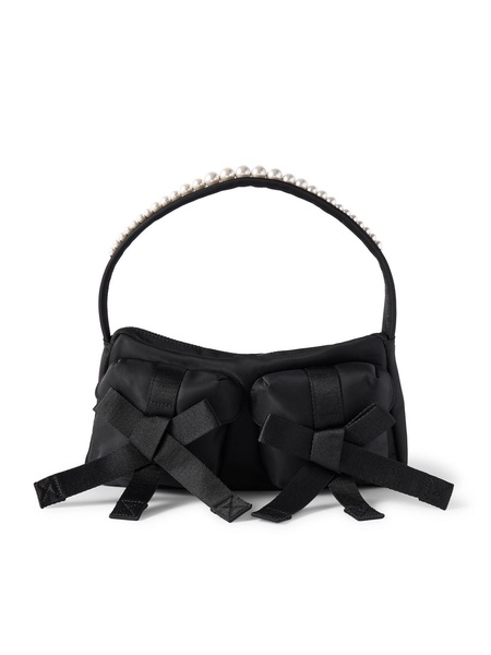 Bow and Faux Pearl-Embellished Shell Shoulder Bag