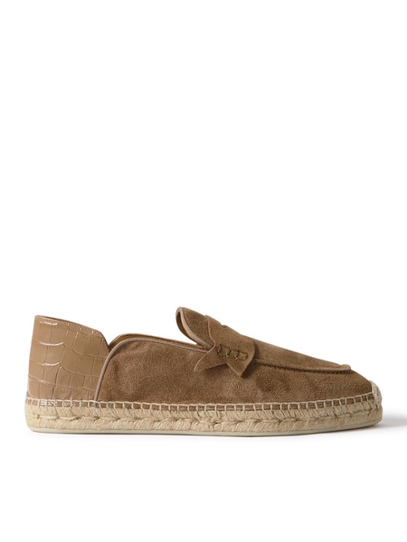 Paquepapa Collapsible-Heel Croc-Effect Leather-Trimmed Suede Espadrilles