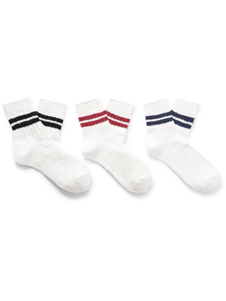 Slub Line Q Three-Pack Ribbed Striped Cotton-Blend Socks