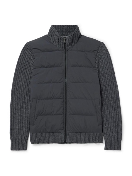 Ribbed-Knit and Quilted Shell Down Jacket