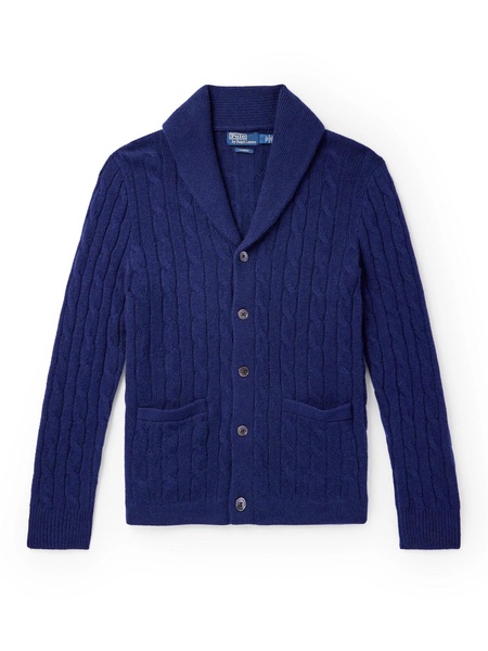 Shawl-Collar Cable-Knit Cashmere Cardigan