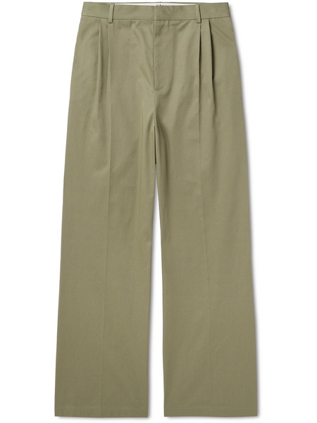 Wide-Leg Pleated Logo-Embroidered Cotton-Twill Trousers