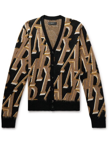 Brushed Logo-Jacquard Wool-Blend Cardigan