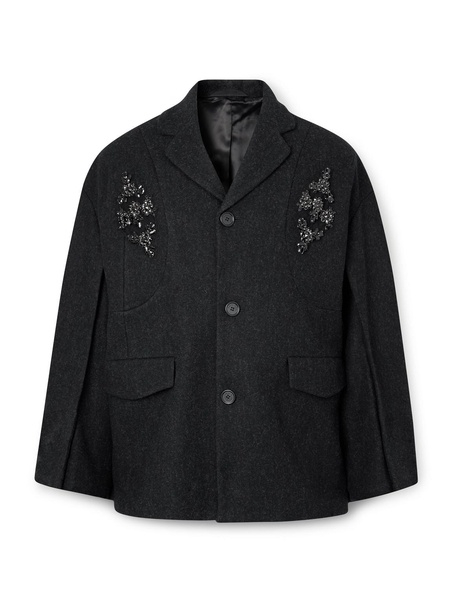 Crystal-Embellished Boiled Wool-Blend Blazer