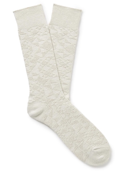 Quilt Jacquard-Knit Cotton-Blend Socks