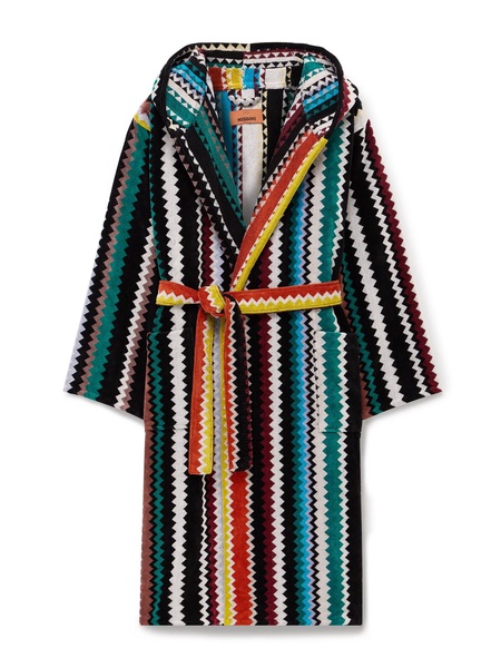 Curt Striped Cotton-Terry Jacquard Hooded Robe