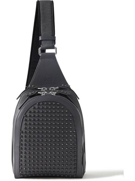 Loubifunk Spiked Rubber-Trimmed Full-Grain Leather Sling Backpack