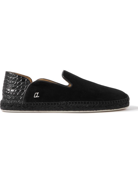 Collapsible-Heel Croc-Effect Leather-Trimmed Suede Espadrilles