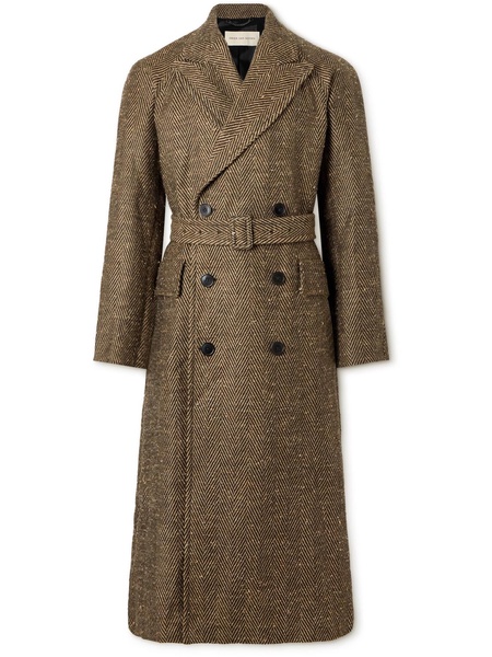 Rarden Double-Breasted Belted Herringbone Linen-Blend Coat