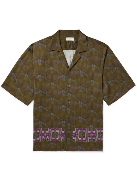 Cassi Camp-Collar Printed Satin Shirt