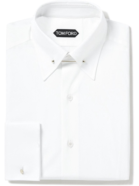 White Slim-Fit Pinned-Collar Double-Cuff Cotton-Poplin Shirt