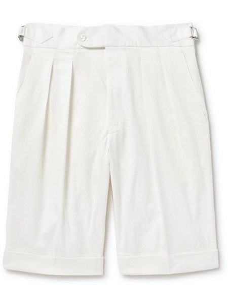 Straight-Leg Pleated Cotton-Blend Twill Shorts