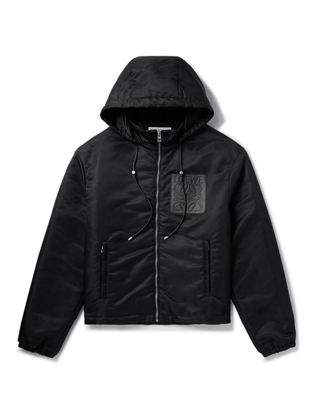 Leather-Trimmed Shell Hooded Jacket