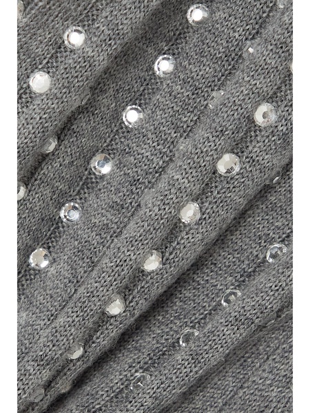 Cropped crystal-embellished ribbed wool cardigan