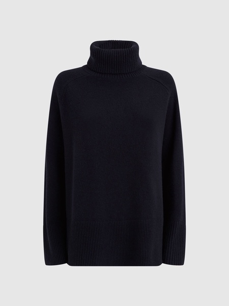 Wool-Cashmere Roll-Neck Jumper in Navy