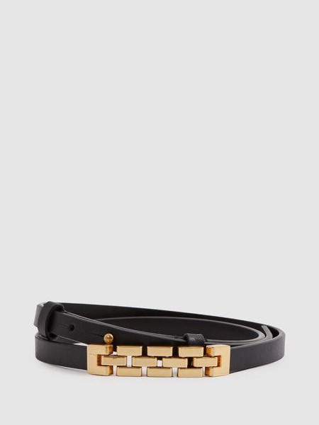 Hallie Black Thin Leather Chain Detail Belt