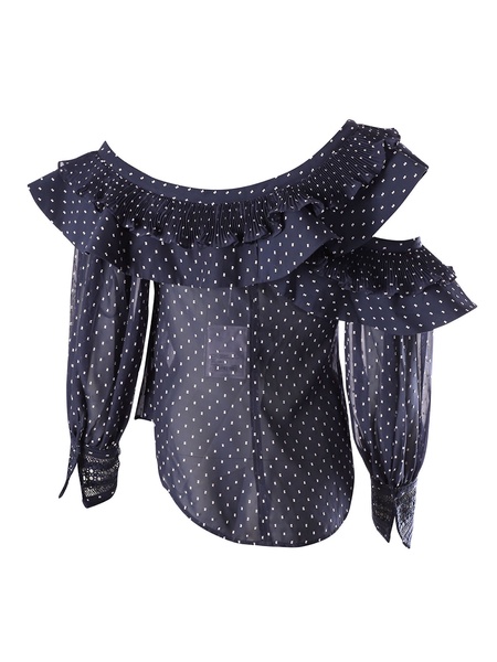 Self-Portrait Plumetis Frilled Top In Blue Polyester