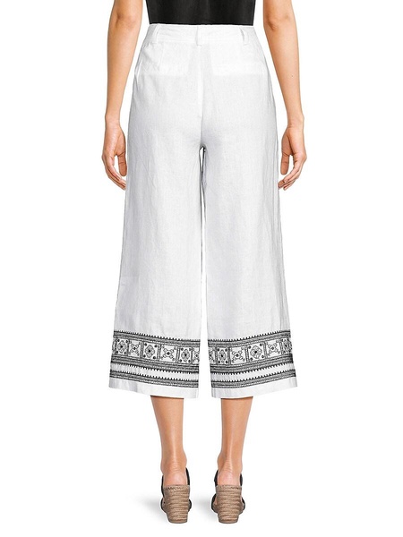 Embroidered 100% Linen Cropped Pants