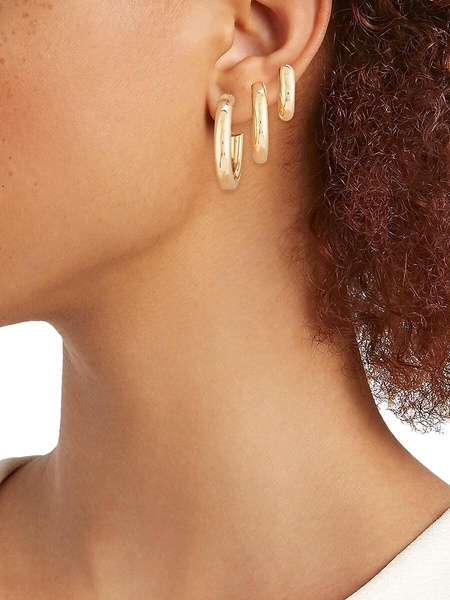 Set of 3 14K Goldplated Brass Tube Hoop Earrings